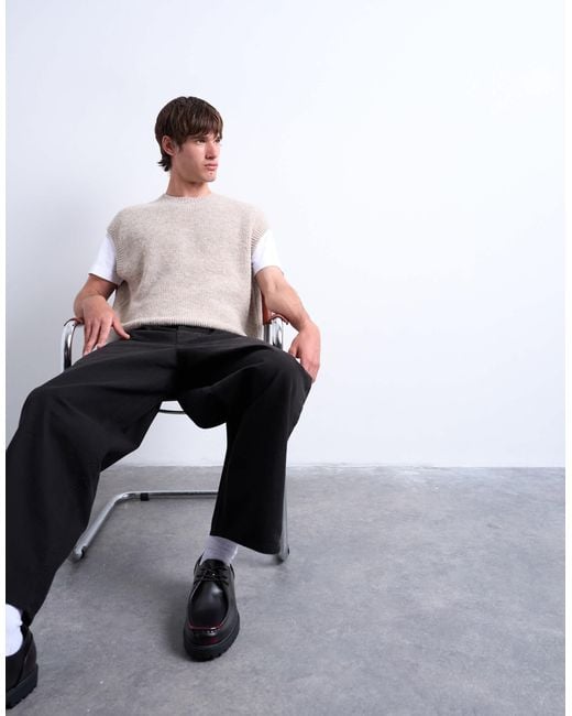 Topman Gray Oversized Fit Knitted Crew Neck Tank for men