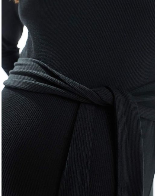 Mama.licious Blue Mamalicious Maternity Jersey Rid Roll Neck Midi Dress