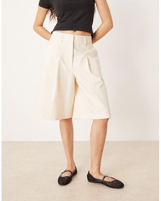 ASOS Natural Longline Pleat Front Safari Shorts