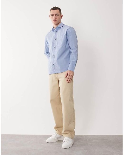 Mango Blue 100% Cotton Relaxed Fit Shirt for men
