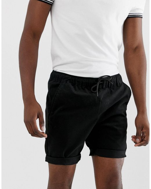 ASOS Skinny Chino Shorts With Elastic Waist in Black for Men | Lyst