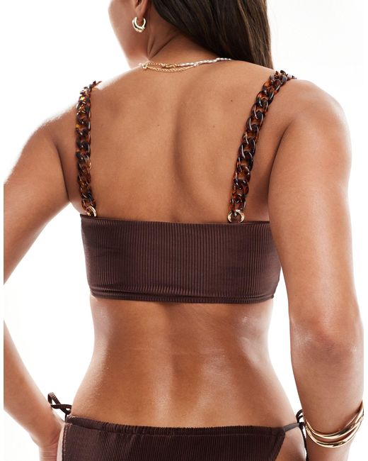 & Other Stories Brown Pleated Bikini Tube Top With Removable Chain Straps