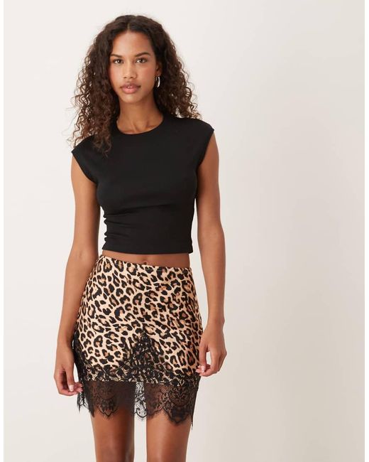 Never Fully Dressed Multicolor Satin Mini Skirt With Lace Trim Hem