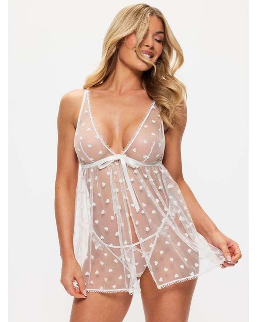 Ann Summers White Bridal Queen Of Hearts Crotchless Babydoll Set