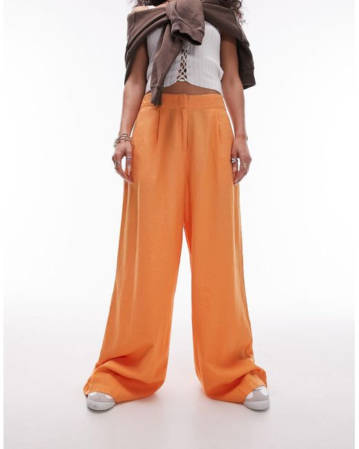 TOPSHOP Orange Linen High Waist Super Wide Leg Pants