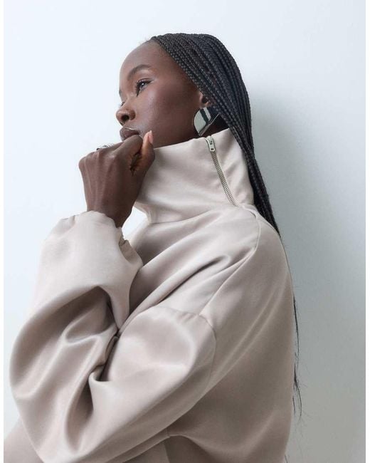 ASOS Gray Satin Funnel Neck Jacket