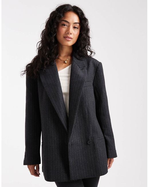 Blazer habillé en laine mélangée à fines rayures - anthracite ASOS en coloris Black