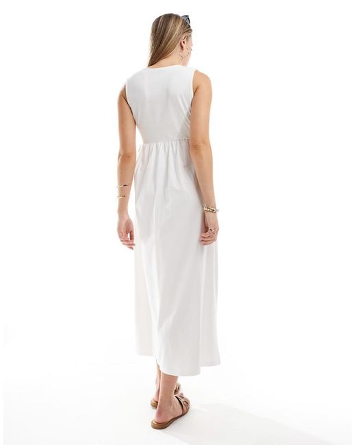 ASOS White Broderie Bib Midi Smock Dress