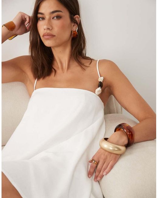 4th & Reckless Blue Linen Look Bead Detail Double Layered Side Split Maxi Dress