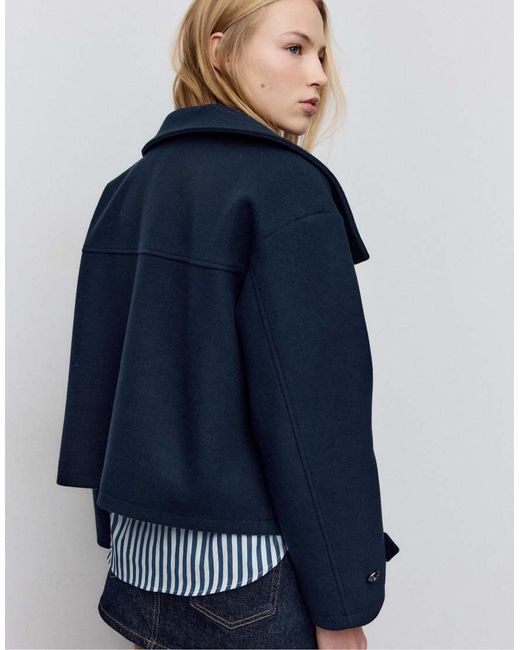 Stradivarius Blue Soft-Touch Crossover High Neck Jacket