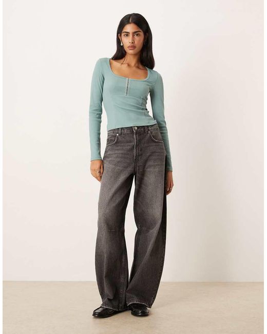 ASOS Green Scoop Neck Long Sleeve Top With Seam Detail