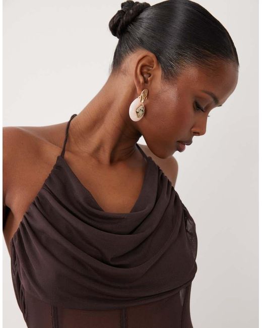 ASOS Brown Mesh Maxi Dress With Corset And Cowl Detail