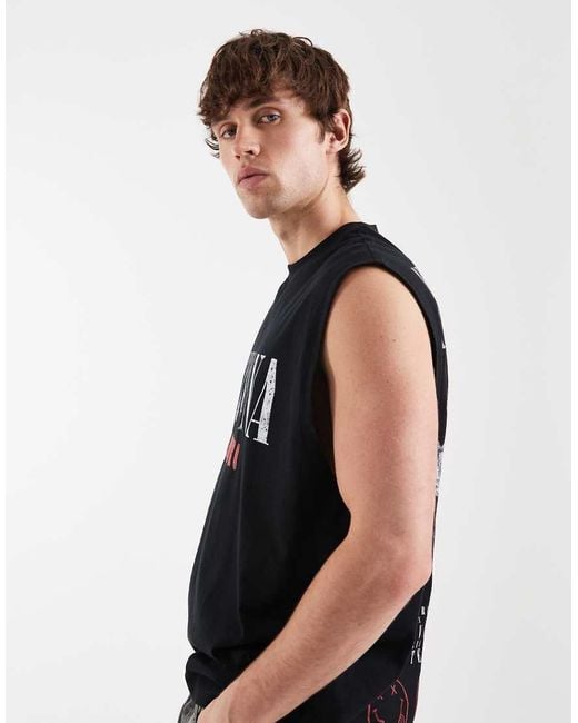 ASOS Black Oversized Tank Top With Nirvana Print for men