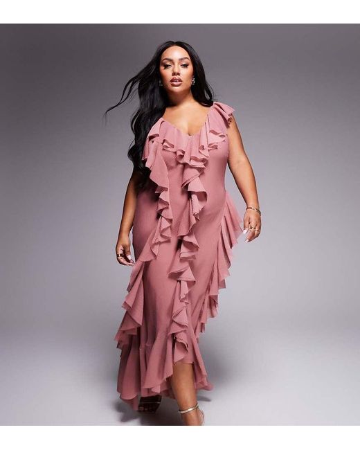 ASOS Asos Design Curve Ruffle Bias Maxi Dress With Open Back in Red ...