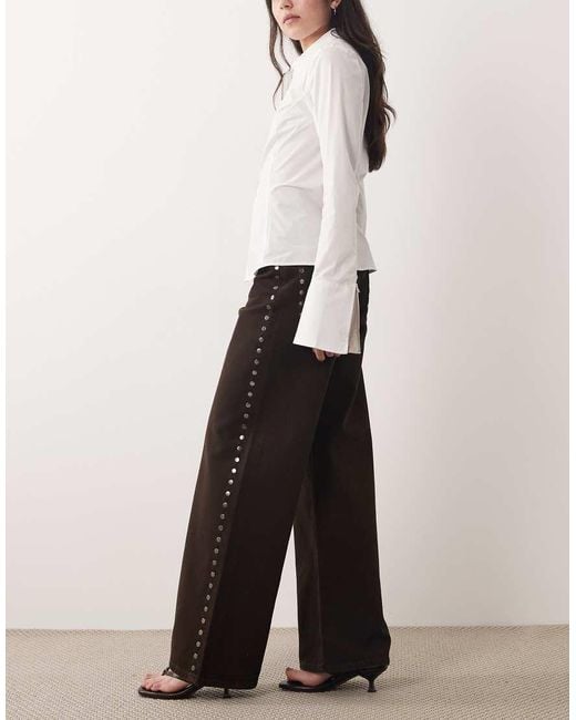 Mango White Studs 100% Cotton Wide Leg Jean With Studs