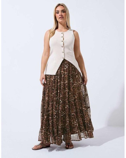 Yours Clothing Brown Leopard Print Maxi Skirt