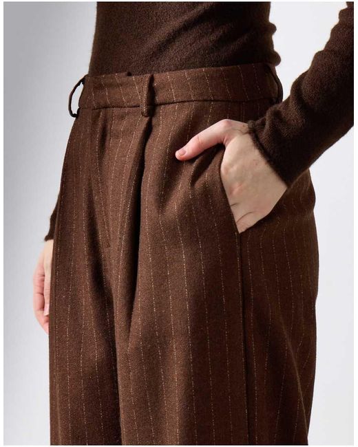 NARRATED Brown Pinstripe Wide Leg Pants