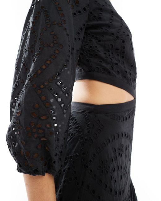 Mango Black Crochet Detail Cut Out Midi Dress