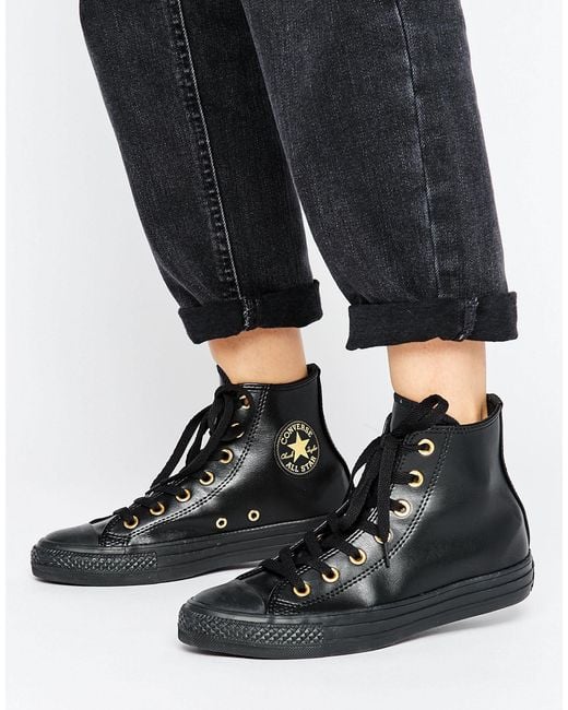 Converse Chuck Taylor Hi Top Sneakers In Black With Gold Eyelets | Lyst UK