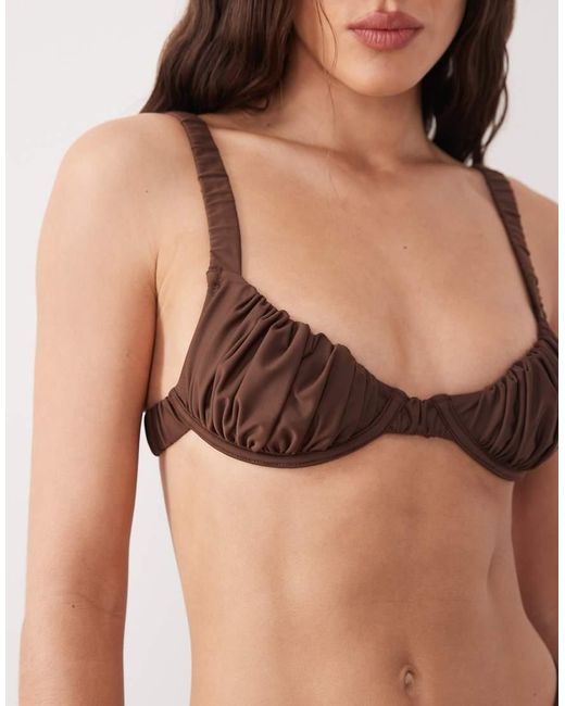 Miss Selfridge Brown Mix And Match Ruched Cup Bikini Top