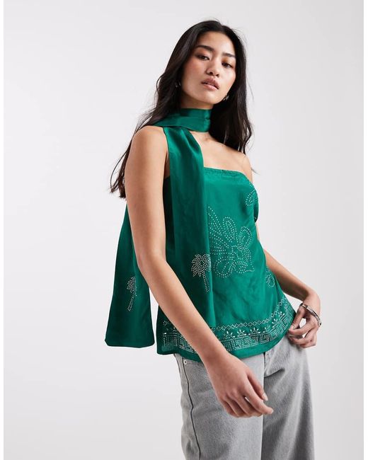 River Island Green Heat Seal Bandeau Co-Ord With Scarf