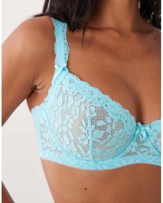 ASOS Blue Fuller Bust Hazel All Over Lace Underwired Bra With Lace Trim