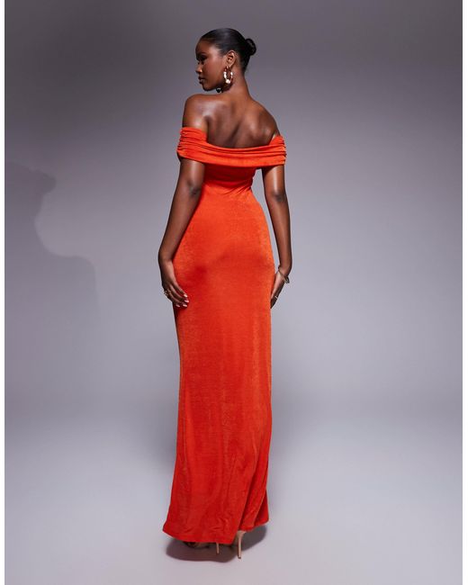 Aria Cove Textured Slinky Ruched Bardot Bodycon Maxi Dress