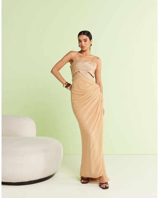 ASOS Green Weave Bust Maxi Dress With Draped Chiffon Skirt