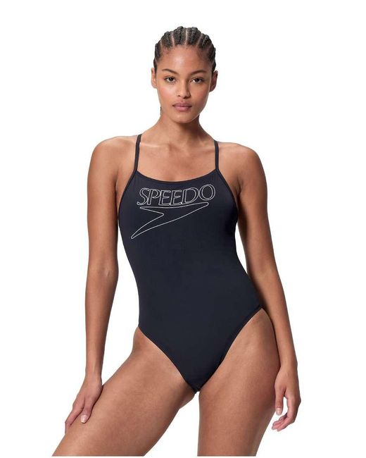 Speedo Blue Endurance+ Logo Thin Strap Swimsuit