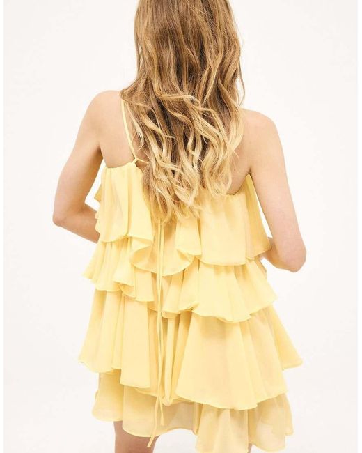 NA-KD Natural Ruffle Plisse Strap Mini Dress