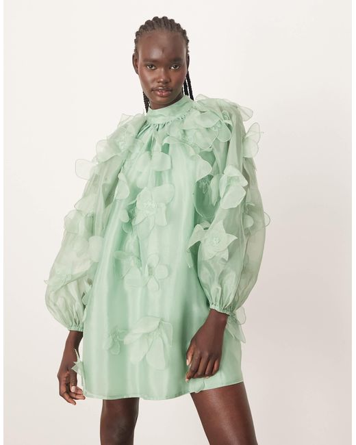 ARRANGE Green – ausgestelltes, hochgeschlossenes minikleid aus organza