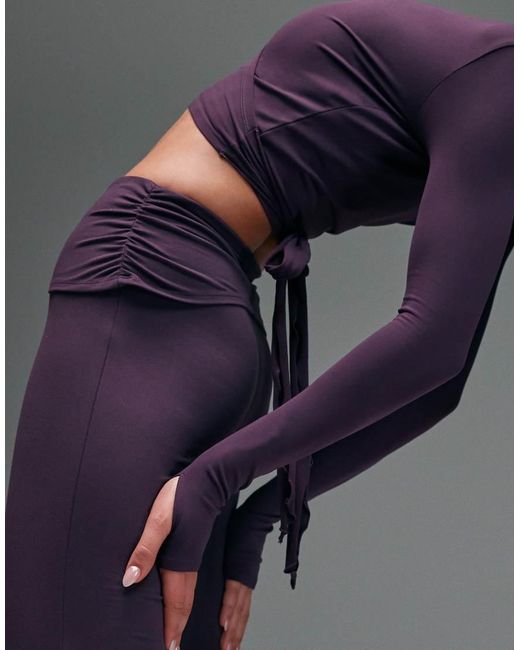 4505 Gray Ruched Foldover Waist Slim Kick Yoga legging