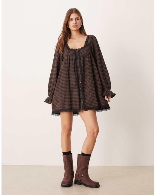ASOS Natural Babydoll Lace Trim Mini Dress