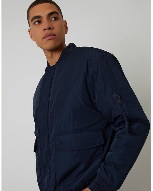 Threadbare Blue Padded Bomber Jacket for men