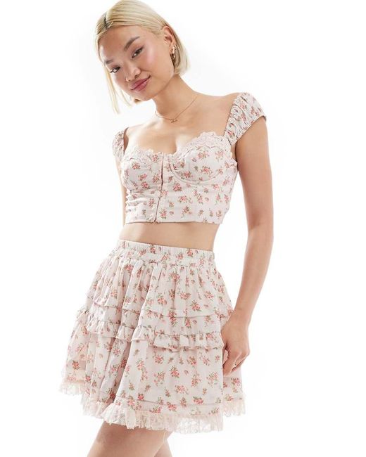 Love Triangle White Lace Trim Corset Crop Top Co-ord