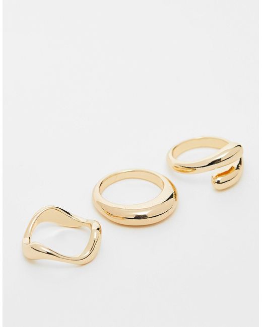 ASOS Natural Asos Design Curve Pack Of 3 Rings With Mixed Minimal Designs