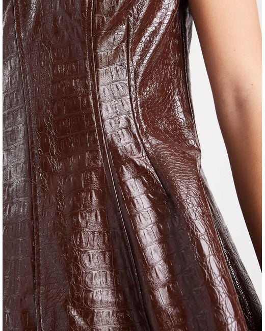 Miss Selfridge Brown Faux Leather Croc Mini Dress