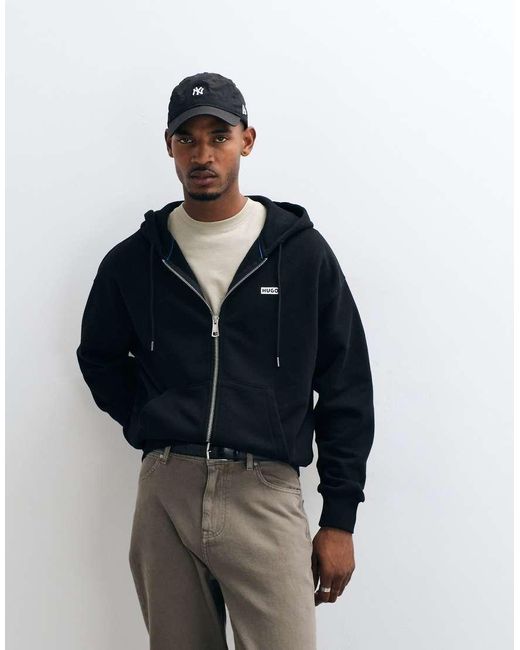 HUGO Black Nardimez Loose Fit Back Print Zip Through Hoodie for men