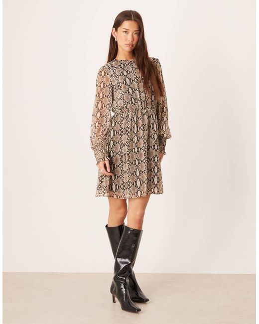 Vila Midi-Jurk Met Lange Mouwen En Slangenprint in het Brown