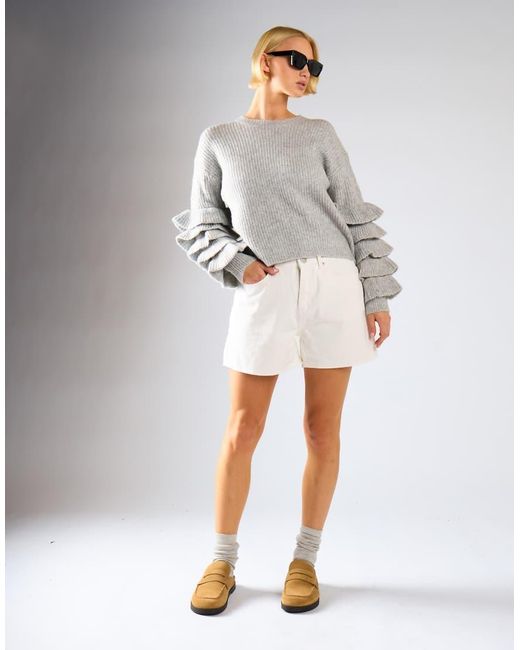 Glamorous Gray High Waist Rigid Denim Short