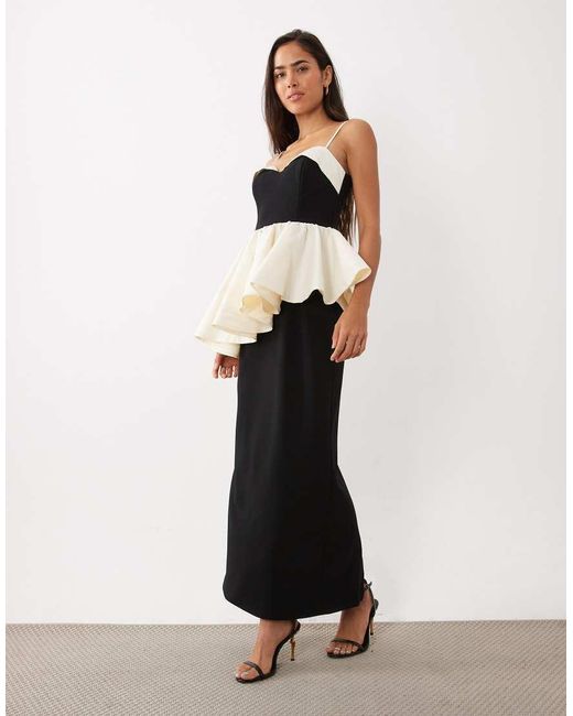 ASOS White Structured Contrast Maxi Dress With Peplum Detail