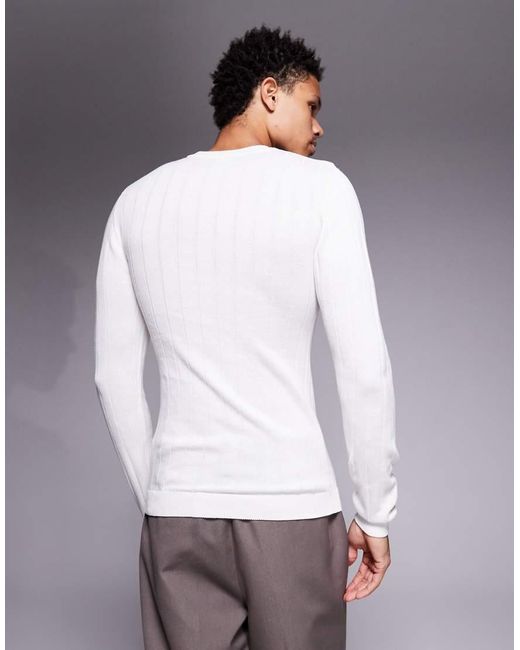 ASOS White Muscle Fit Long Sleeve Knitted Rib T-shirt for men