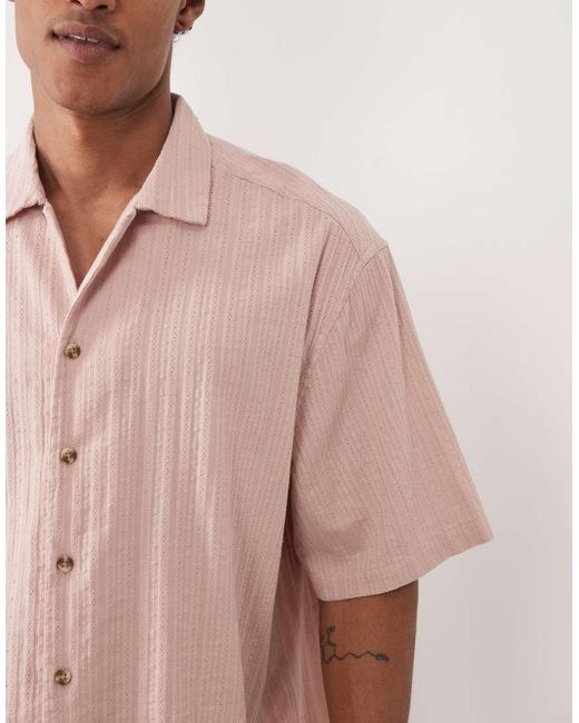ASOS Pink Boxy Oversized Revere Textured Shirt for men