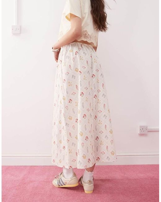 Miss Selfridge Midi Sliprok Van Linnenmix Met Bloemenprint in het Pink