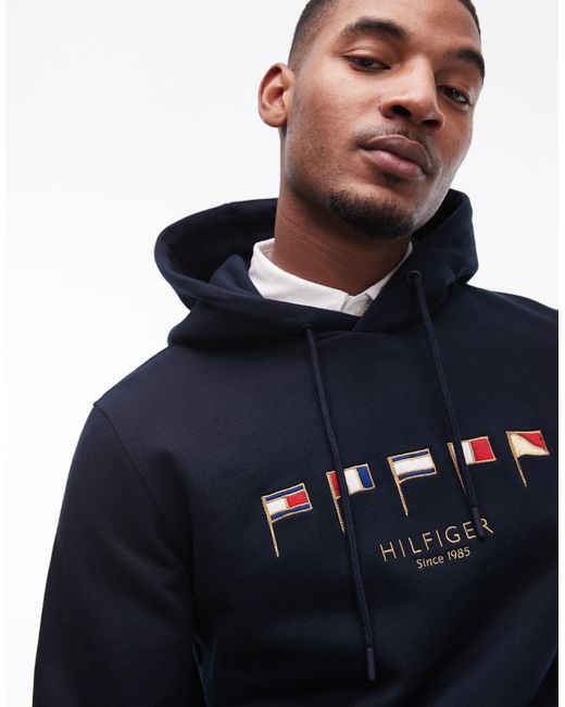 Tommy Hilfiger Blue Multi Flag Logo Hoodie for men