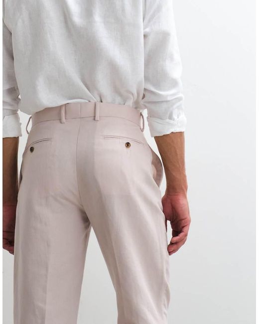 ASOS Pink Tailored Linen Rich Straight Leg Trousers for men