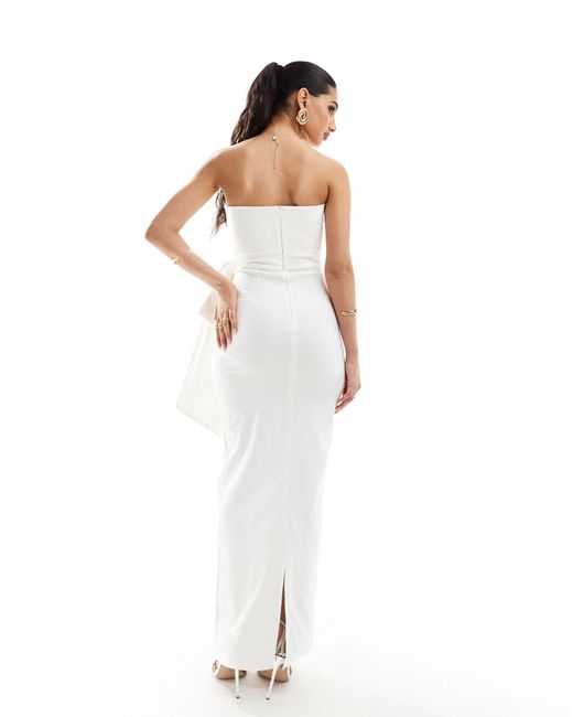 Vesper White Exclusive Bandeau Oversized Bow Maxi Dress