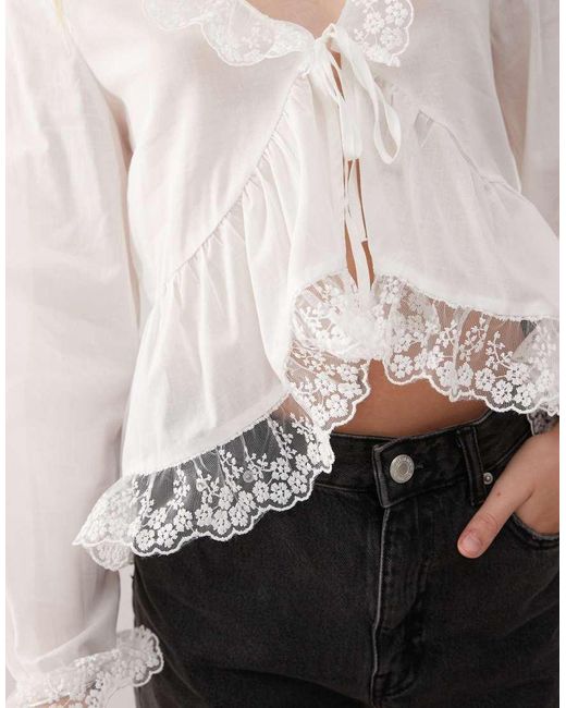 Blusa Blanco De Estilo Boho De Encaje De Reclaimed (vintage) de color Natural