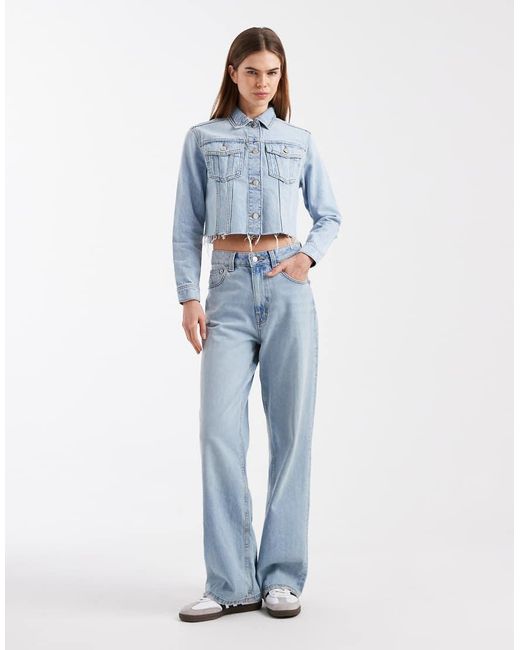 Mango Blue Teen 100% Cotton Cropped Denim Jacket
