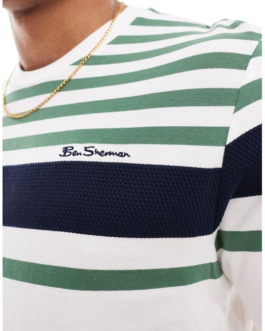Ben Sherman Blue Engineered Striped Relaxed Tee for men